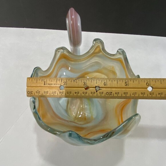Vintage Blown Art Glass Swan Bowl Sooner Style Orange White - Picture 10 of 10
